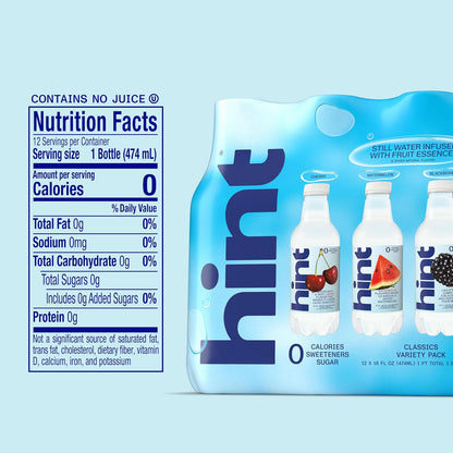 Hint flavored still water with zero calories