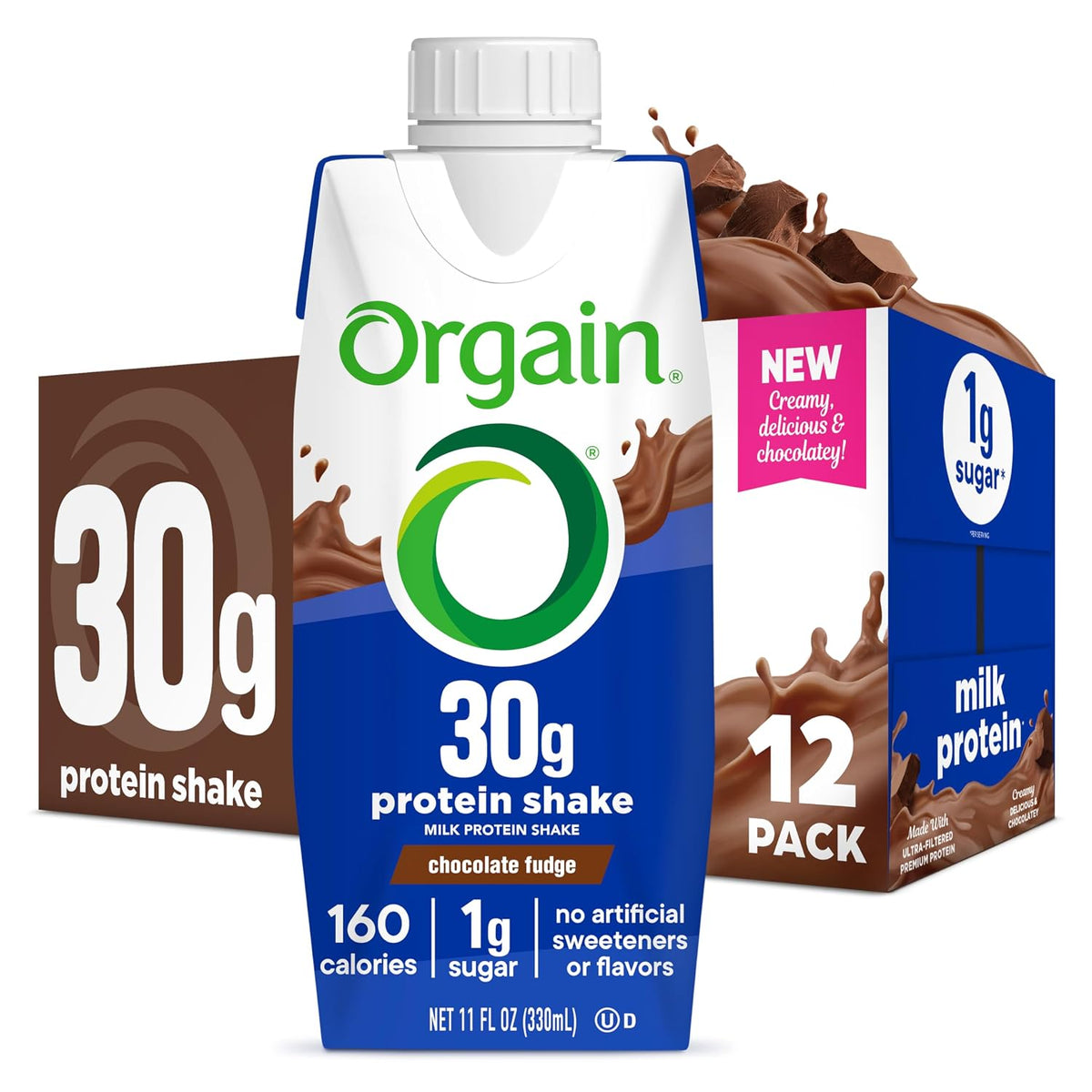 Orgain 30g protein chocolate fudge shake bottle