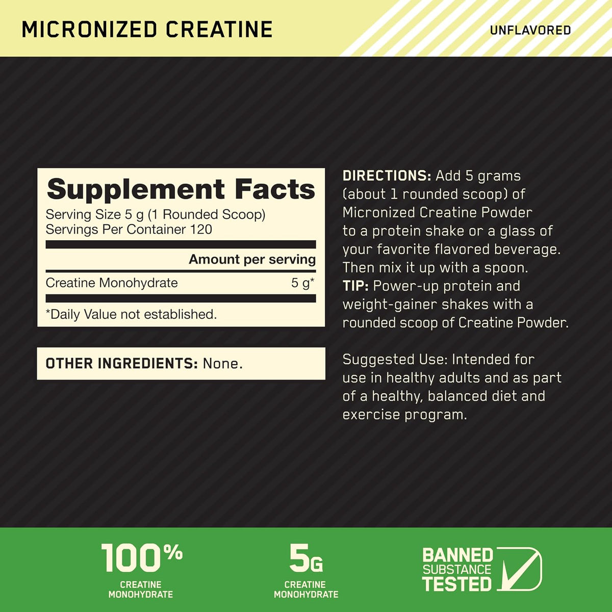Unflavored creatine monohydrate powder for training support