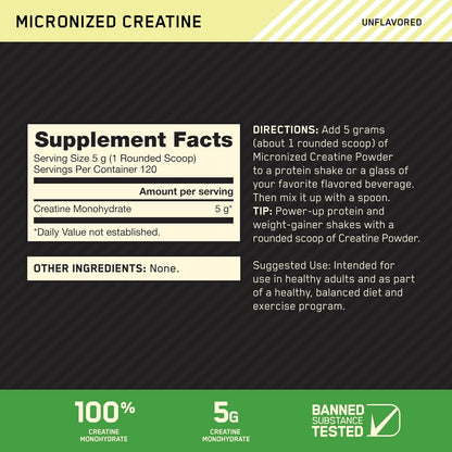 Unflavored creatine monohydrate powder for training support
