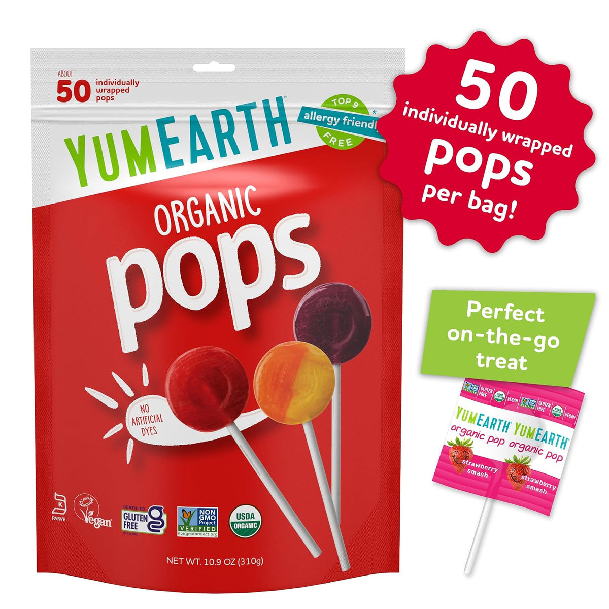 YumEarth organic assorted suckers in wrapper