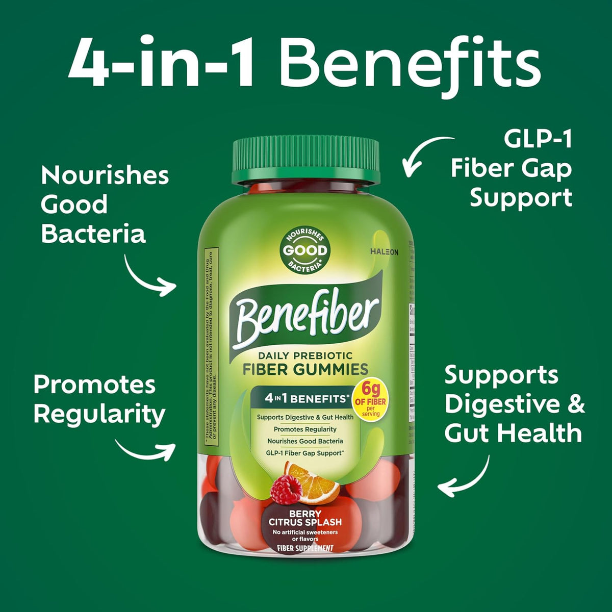Benefiber prebiotic fiber gummies supplement bottle packaging