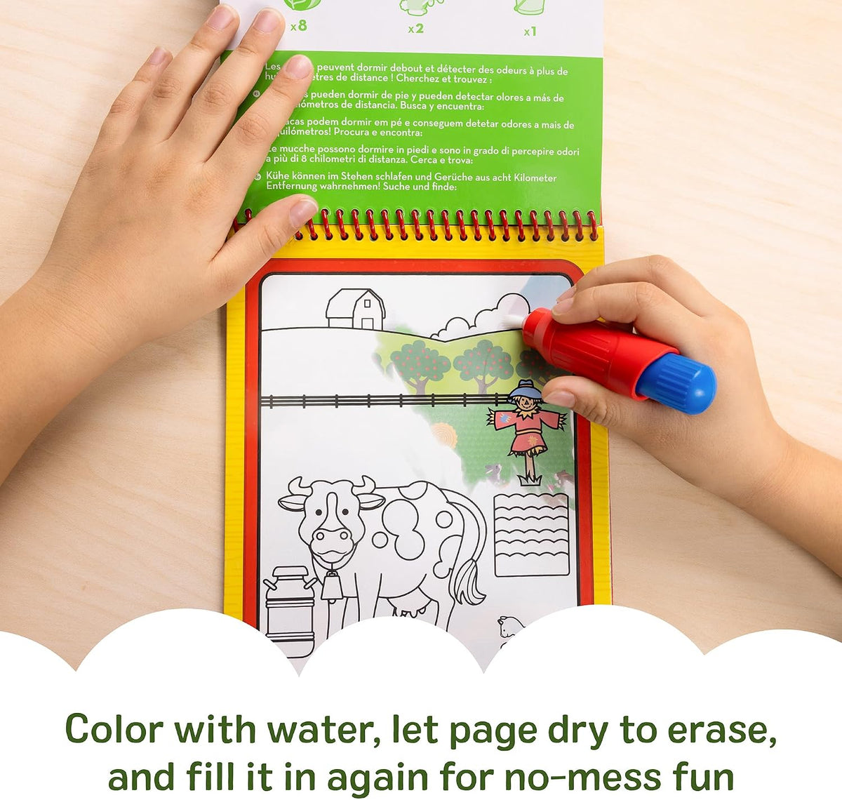 Reusable coloring book with water pen for travel