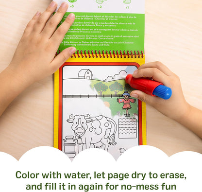 Reusable coloring book with water pen for travel
