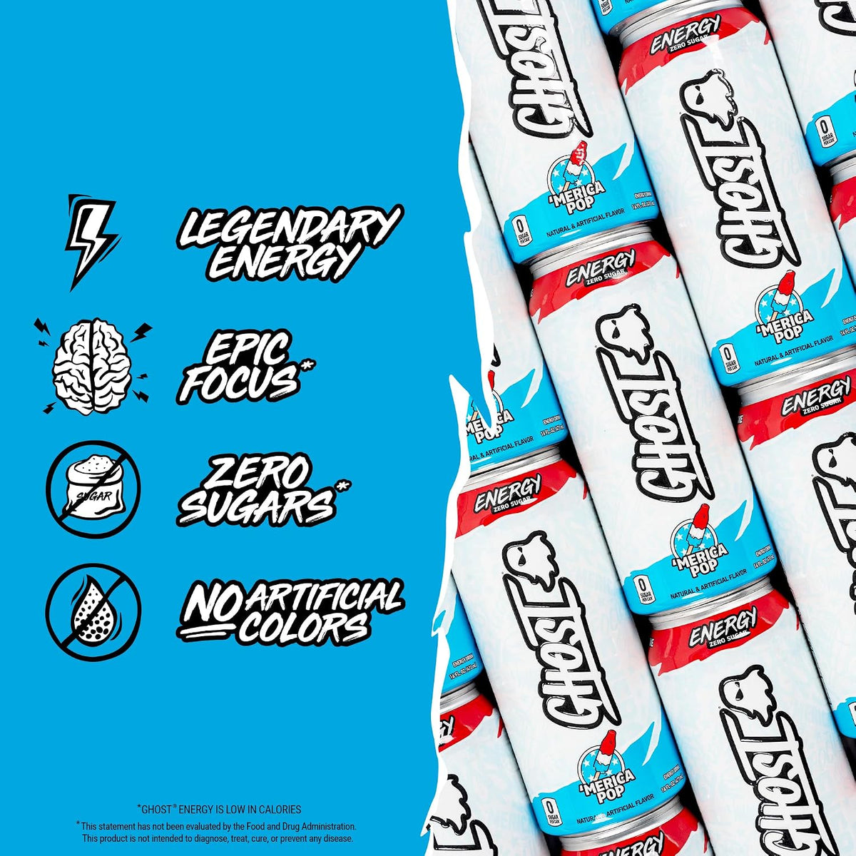 Merica Pop GHOST zero sugar energy drink