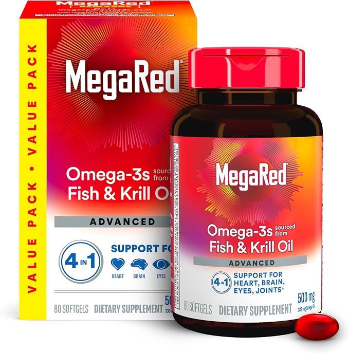 MegaRed omega 3 fish oil and krill oil softgels bottle