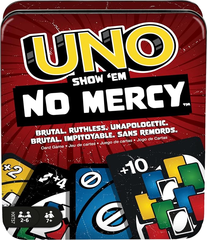 Mattel Games UNO Show 'em No Mercy card game in storage tin