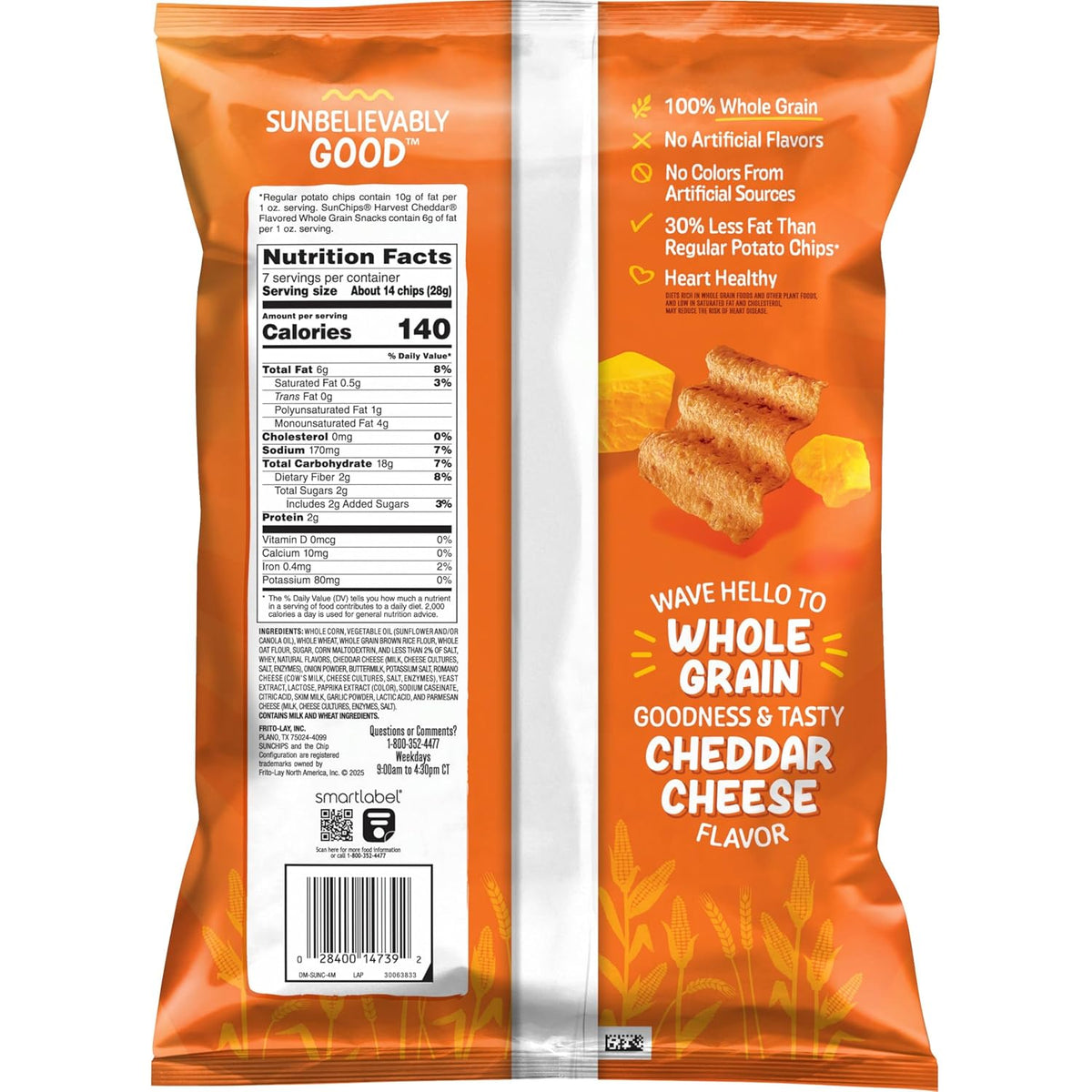 Harvest Cheddar Sunchips snack chips front view