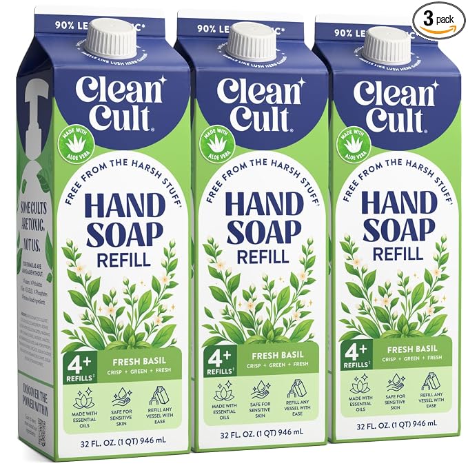 Cleancult Fresh Basil liquid hand soap refill three-pack