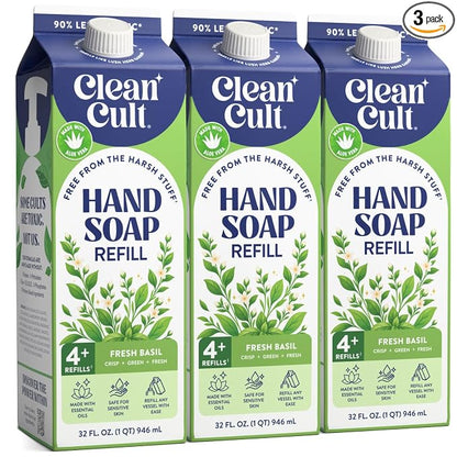 Cleancult Fresh Basil liquid hand soap refill three-pack