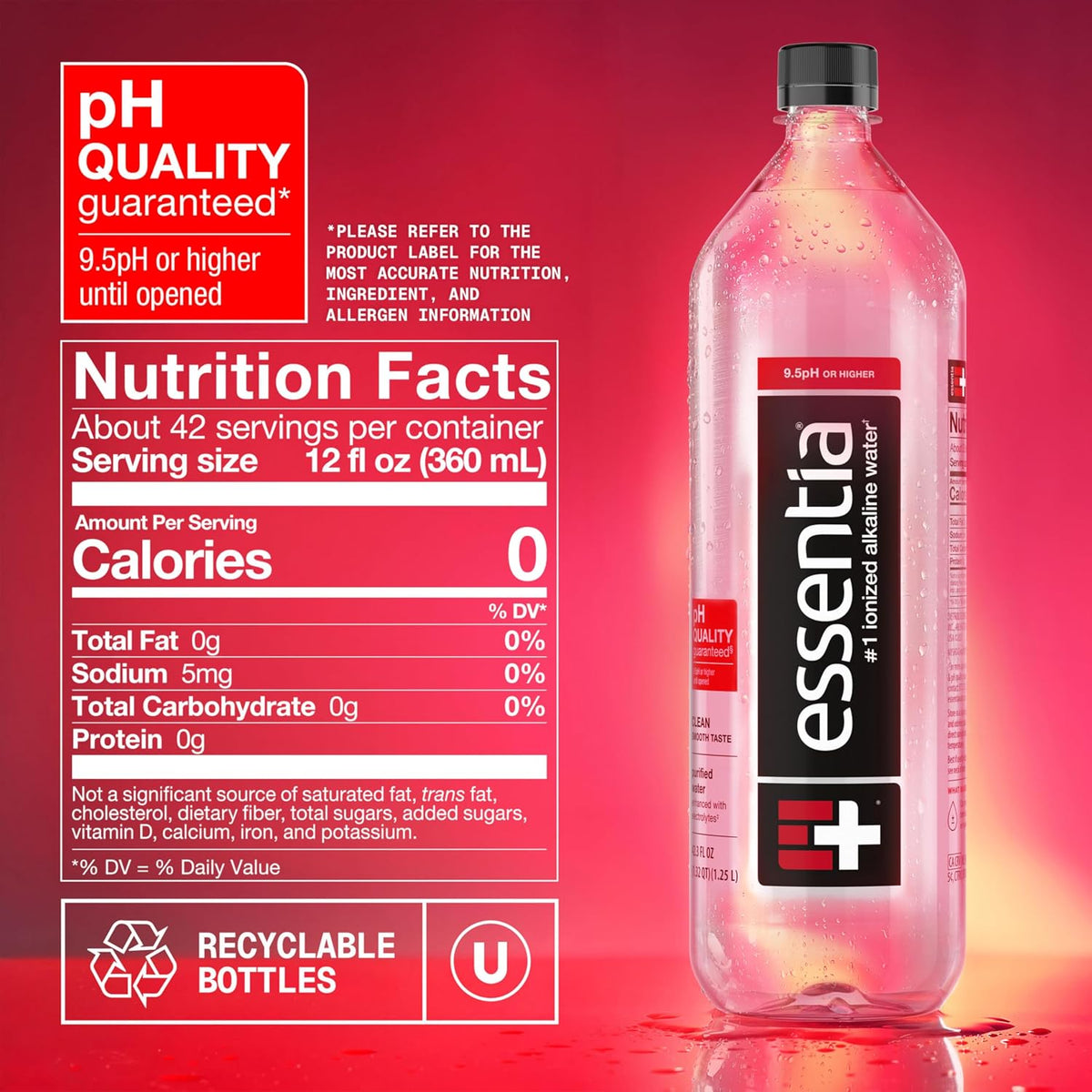 Essentia 99.9 percent pure water bottles