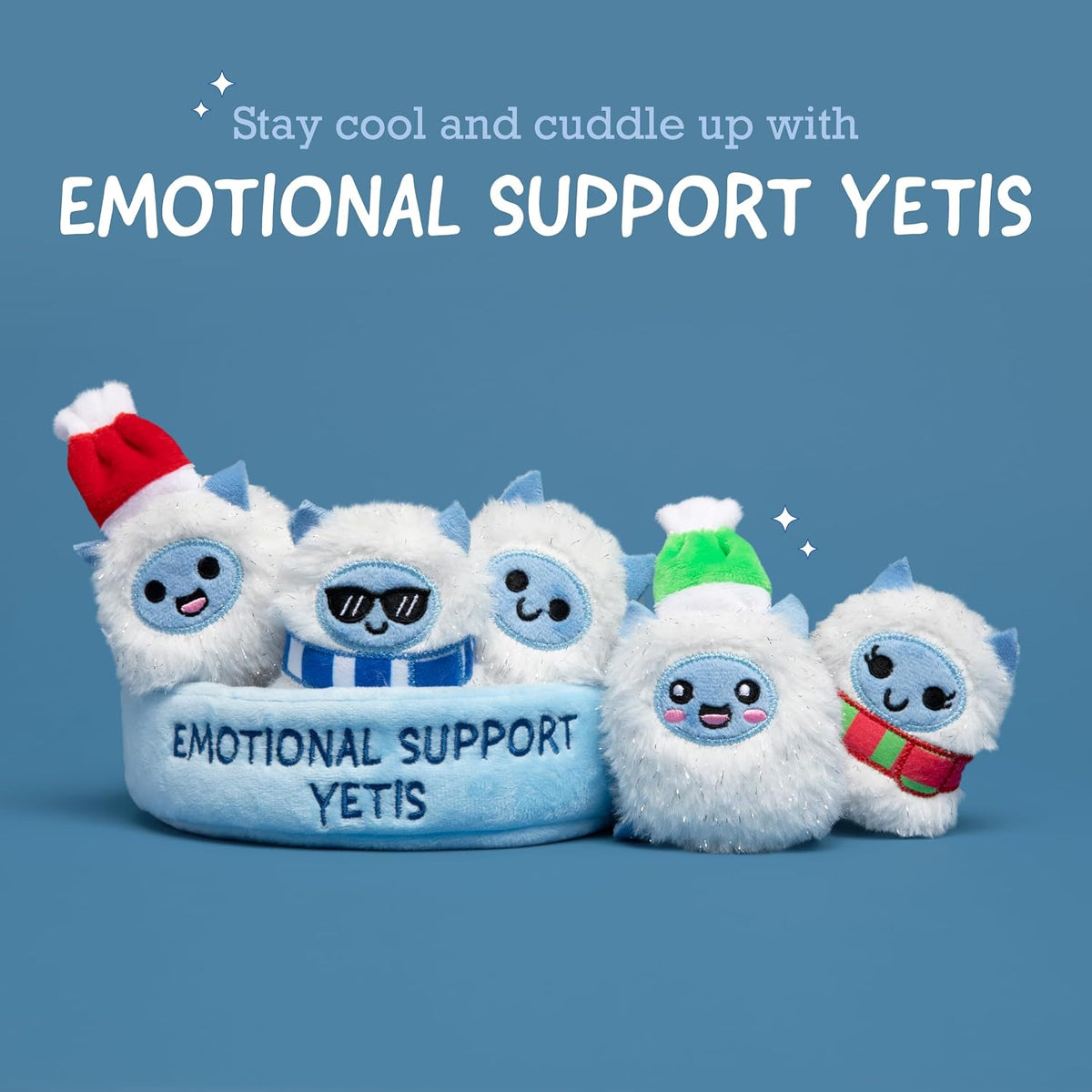 Cute yeti stuffed animals with expressive faces