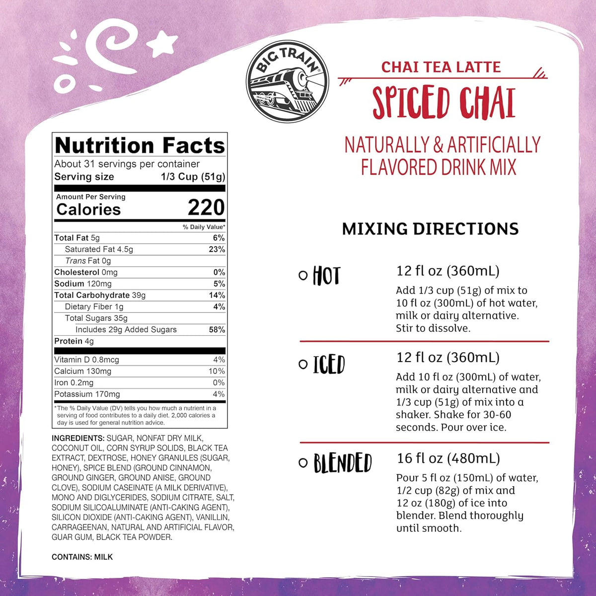 Spiced chai tea latte beverage mix by Big Train
