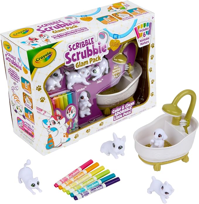 Crayola Scribble Scrubbies Glam Pack washable pet toy set