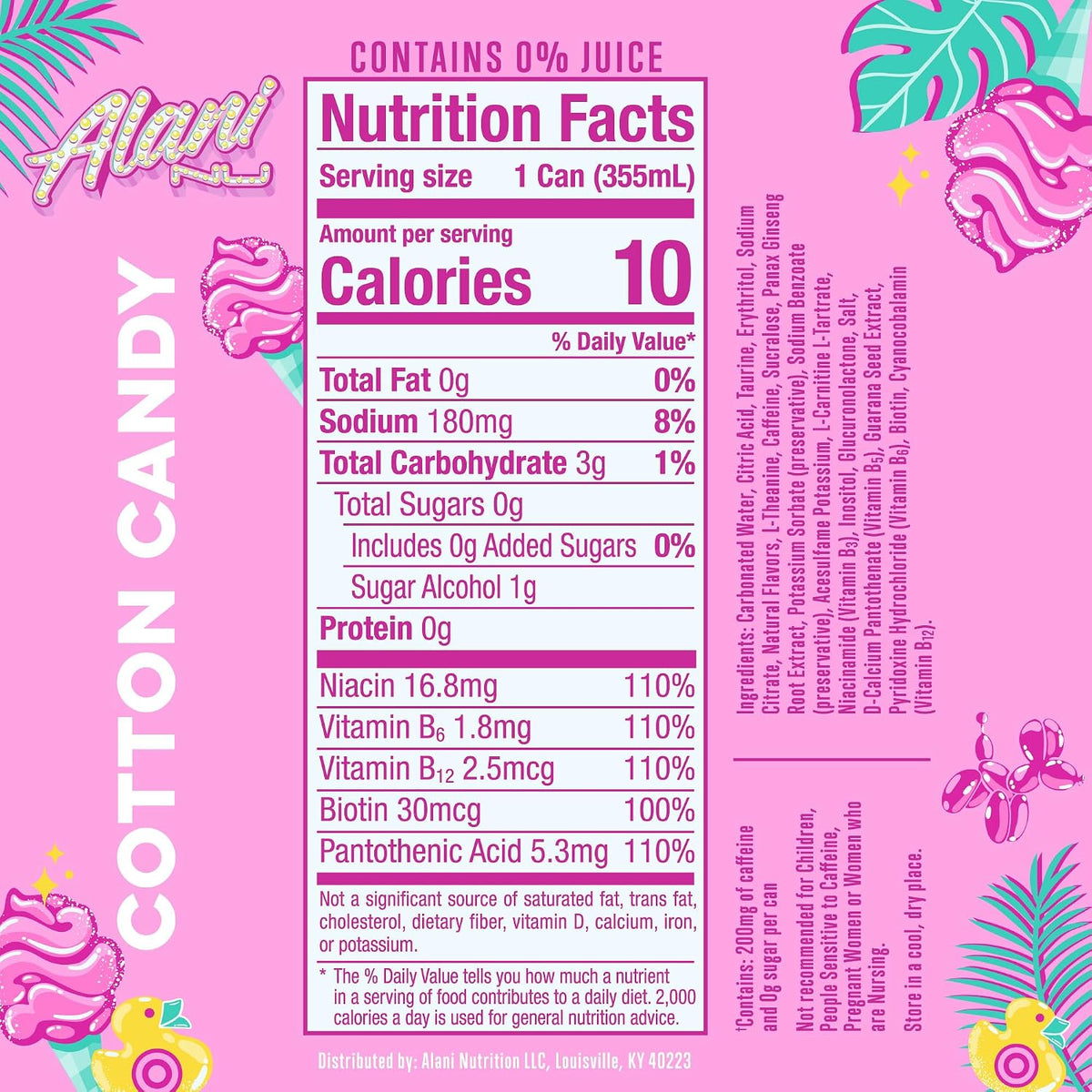 Sugar free Alani Nu energy drink with cotton candy flavor
