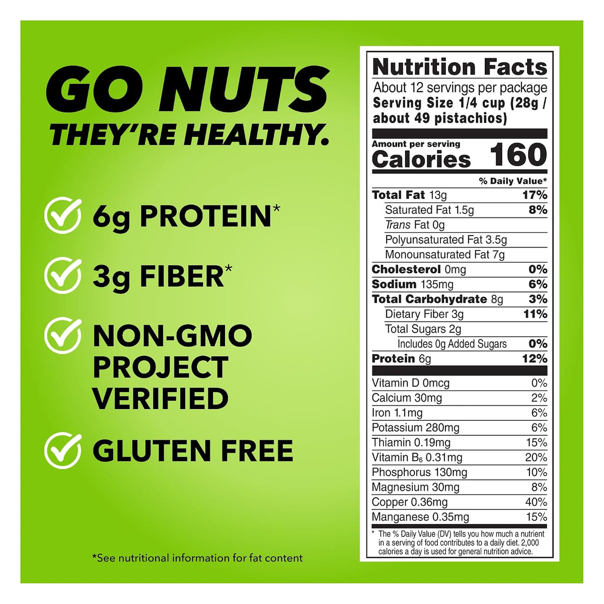 Gluten free Wonderful Pistachios no shell snack bag