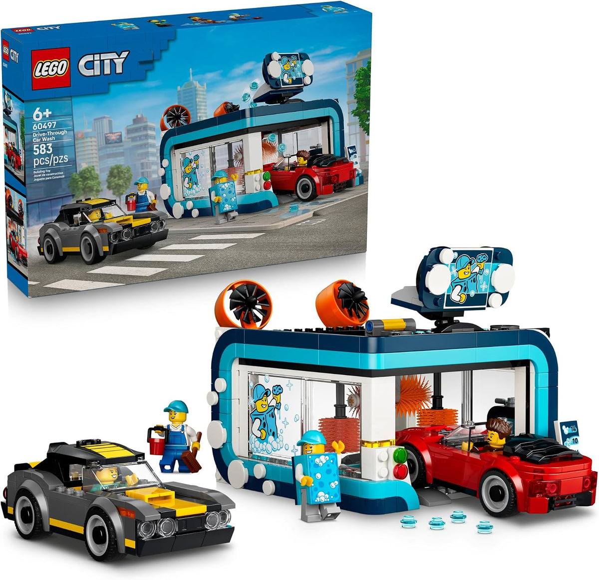 LEGO City car wash with muscle car and convertible