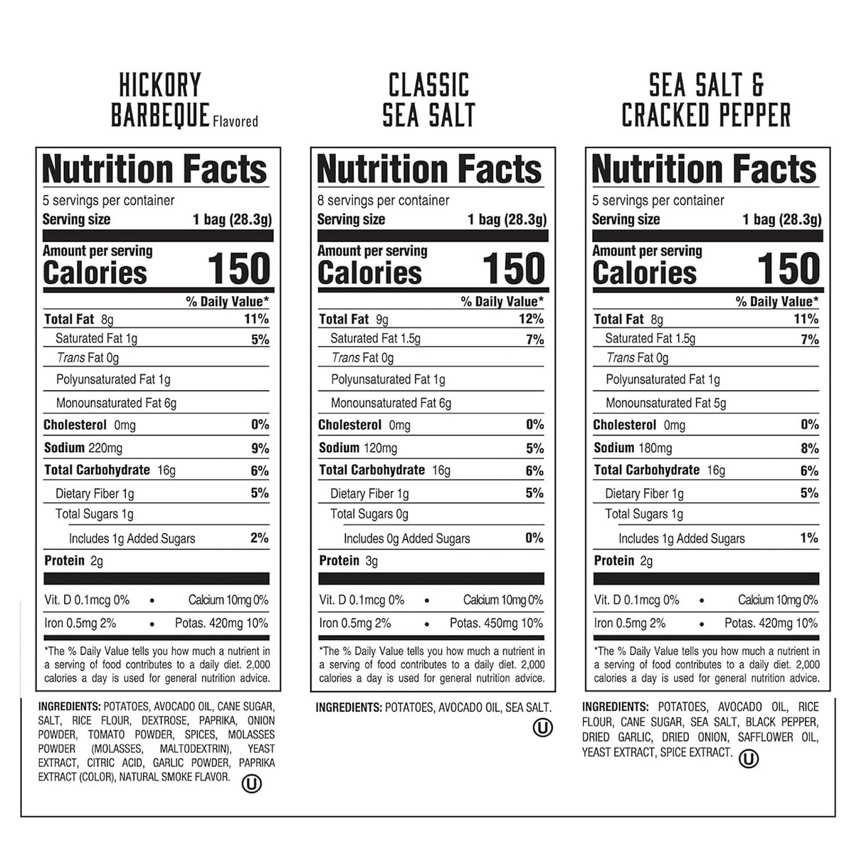 Avocado oil potato chips variety pack 1 oz bags