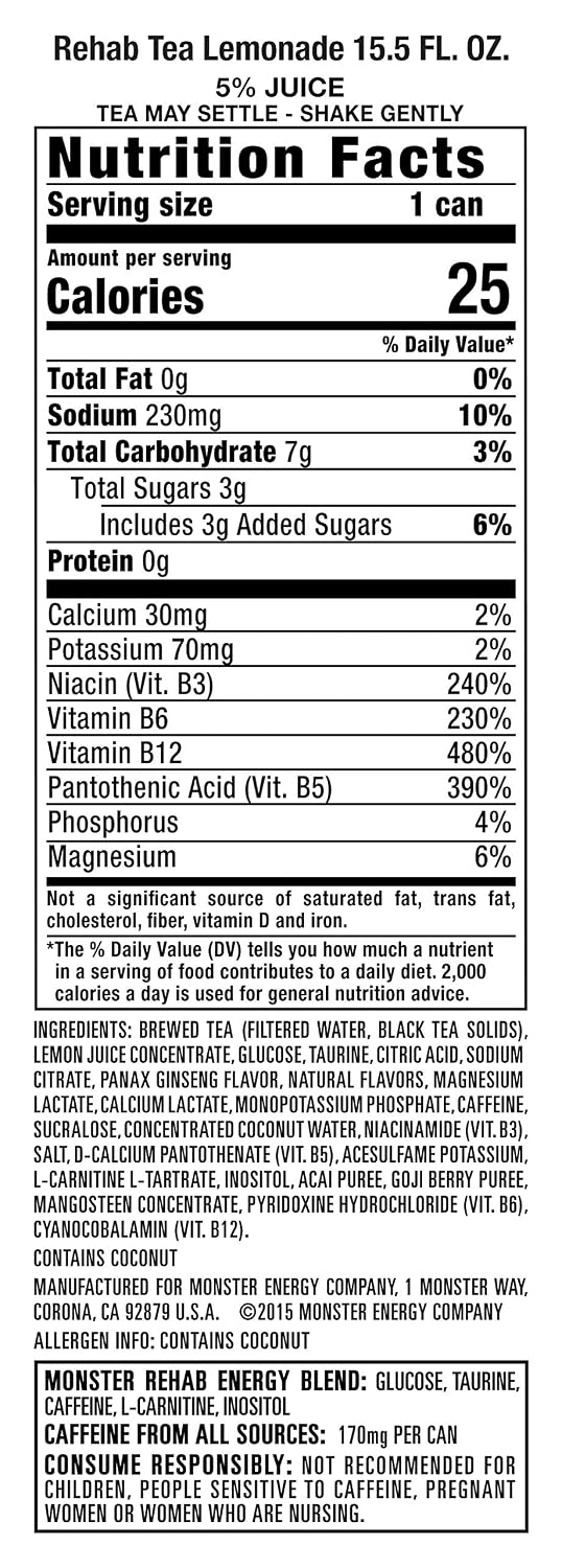 Monster Rehab energy drink with brewed tea and lemonade