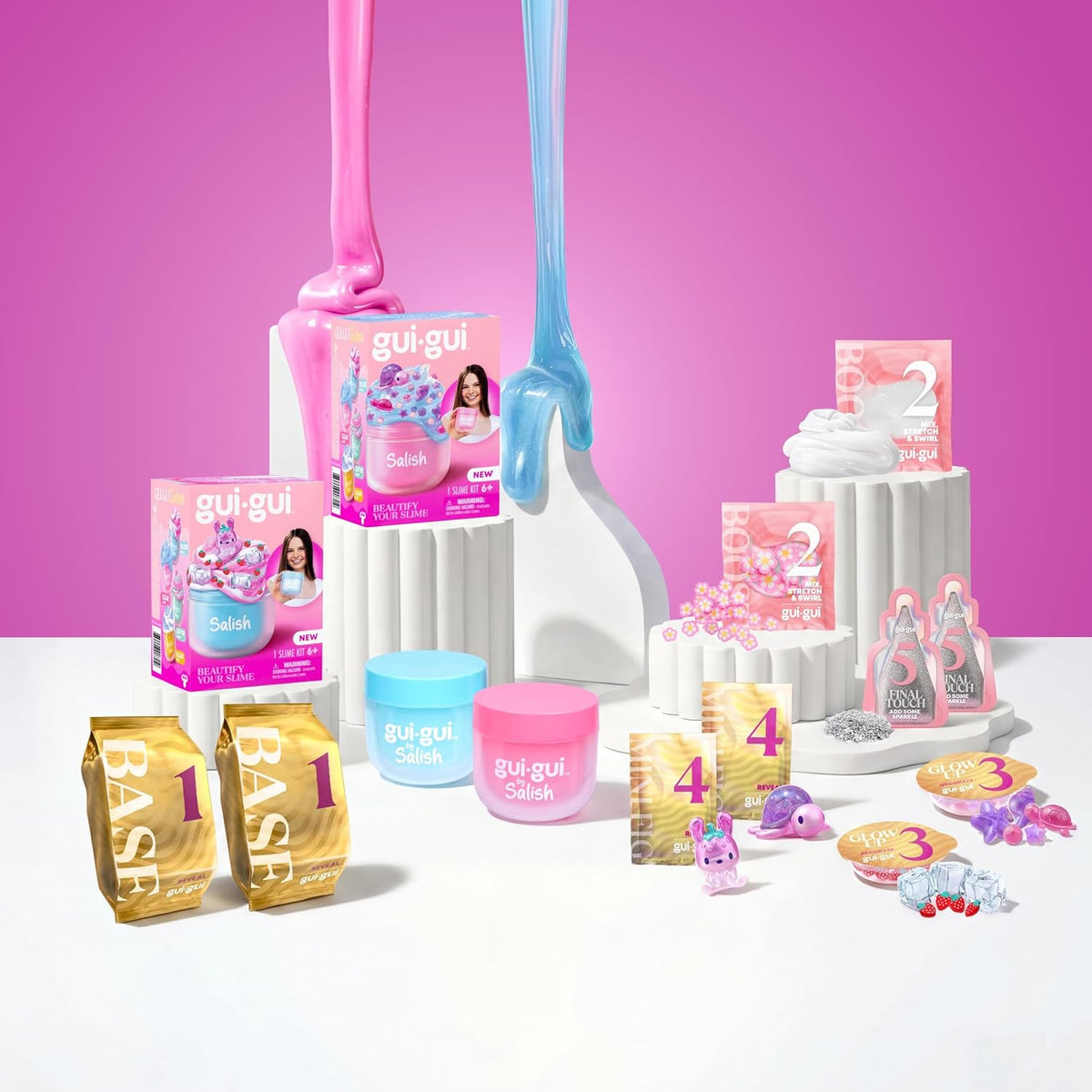 Clear slime with beach-inspired charms and mini figure