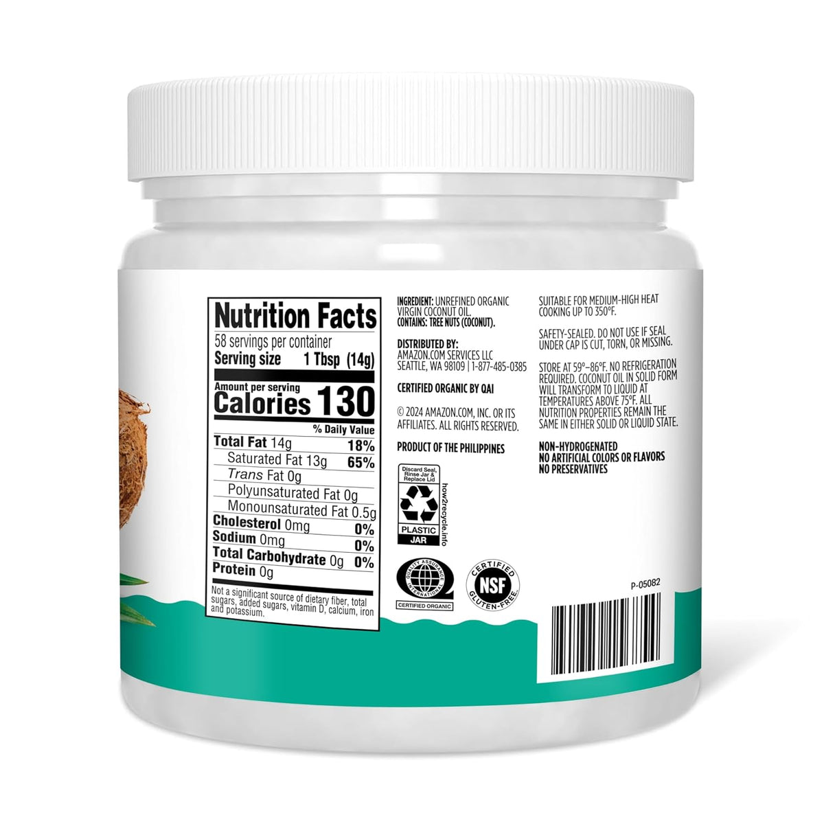 30 fl oz coconut oil container for cooking and baking