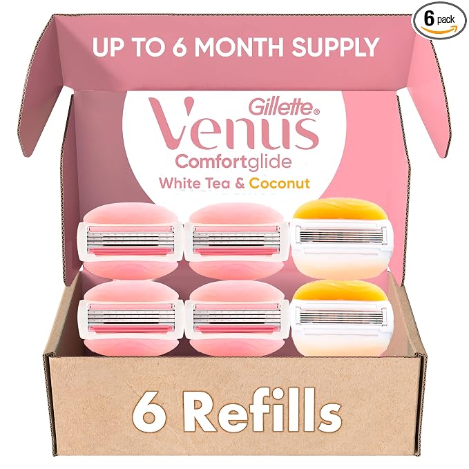Gillette Venus ComfortGlide White Tea and Olay razor blade refills 6 count