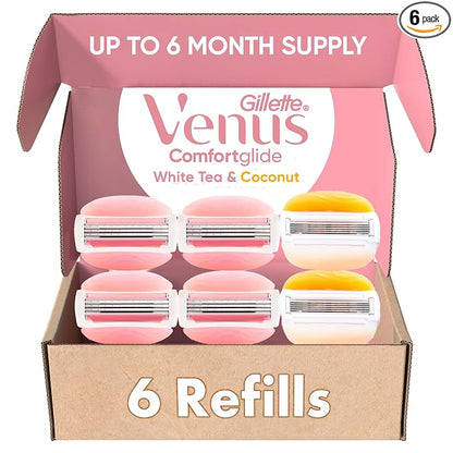 Gillette Venus ComfortGlide White Tea and Olay razor blade refills 6 count