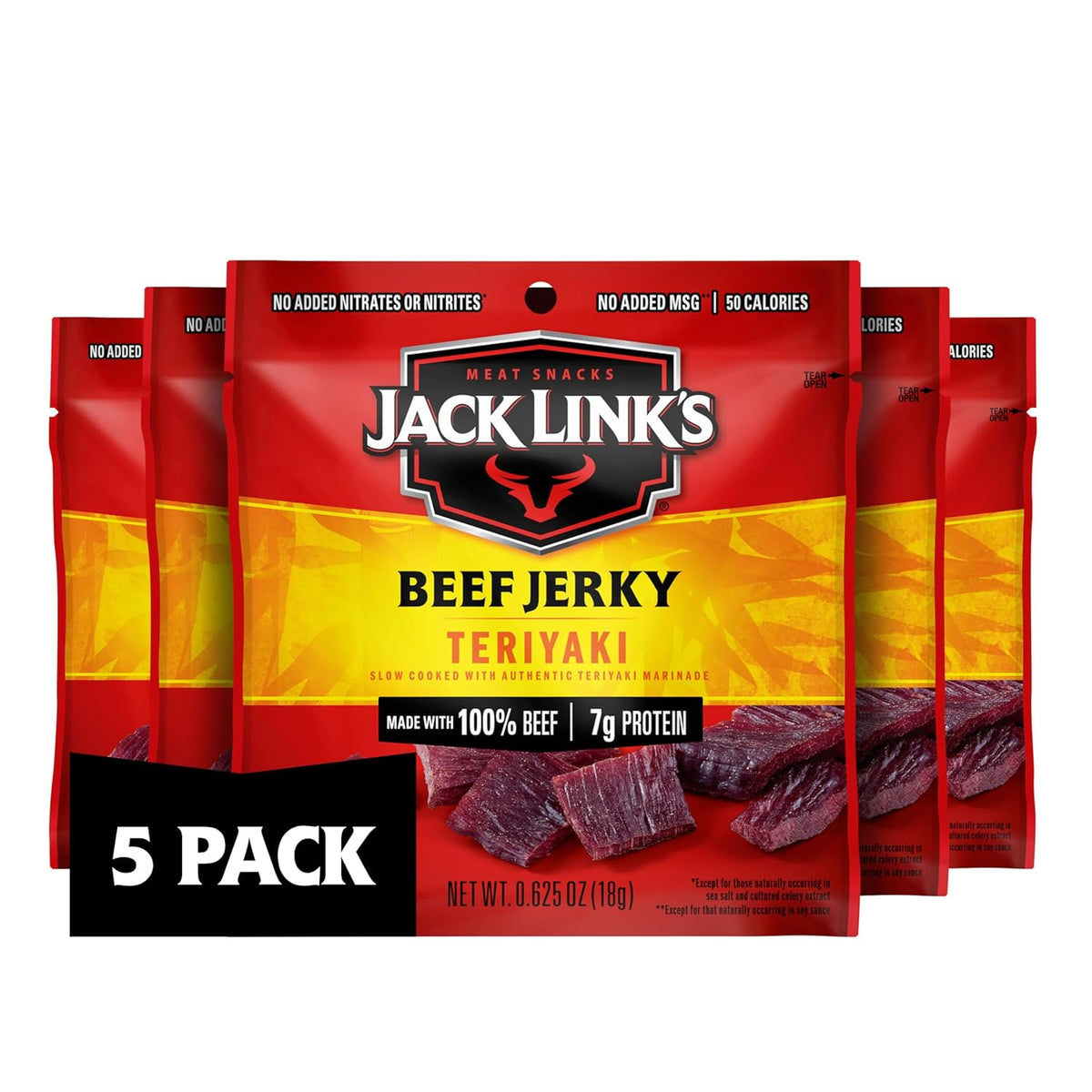 Individual Jack Link's teriyaki beef jerky snack bags