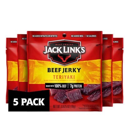 Individual Jack Link's teriyaki beef jerky snack bags