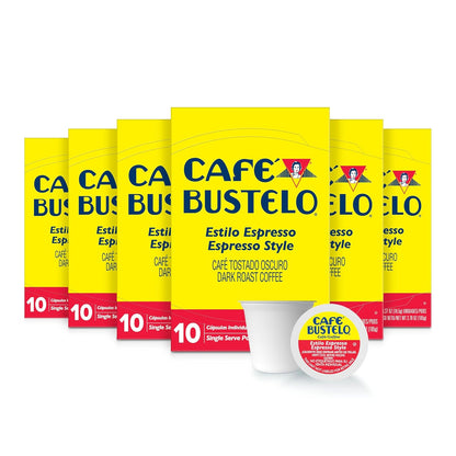 Café Bustelo dark roast single serve coffee pods box