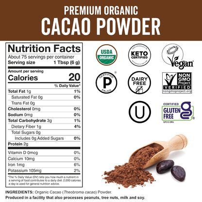 Vegan cacao powder for baking and cooking