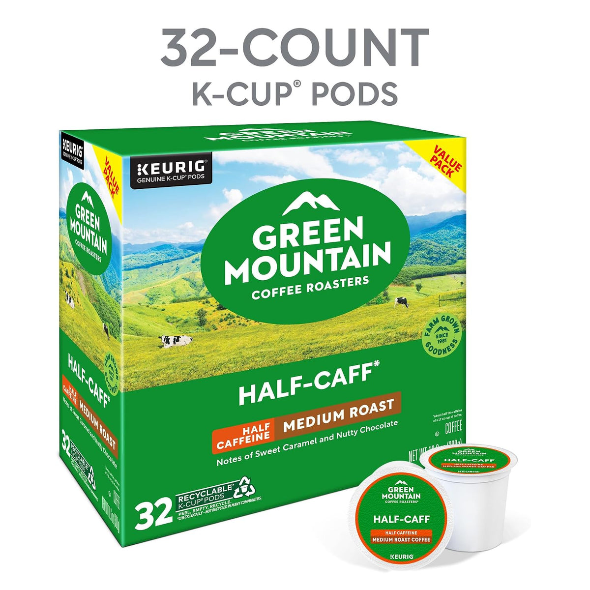 Arabica medium roast K-Cup pods with smooth nutty finish