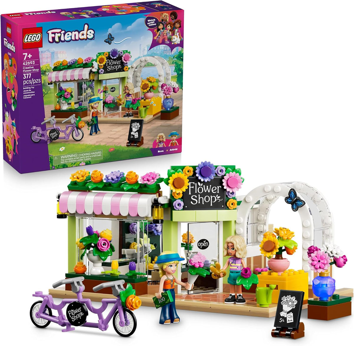 LEGO Friends flower shop toy with minidolls and bike