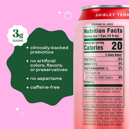 Caffeine-free Shirley Temple prebiotic soft drink