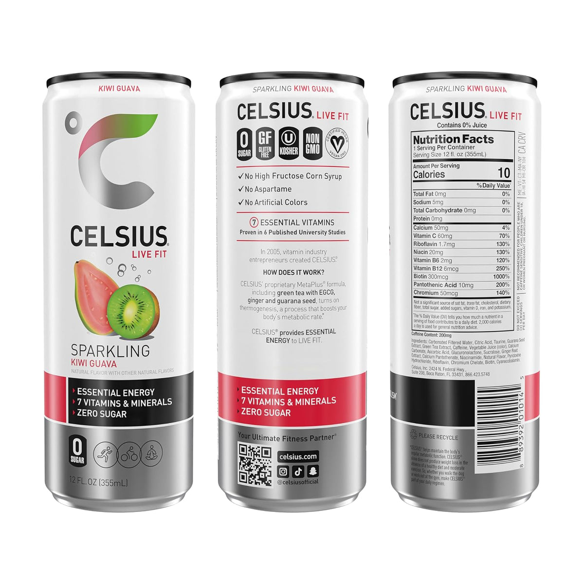 CELSIUS tropical kiwi guava energy drink cans
