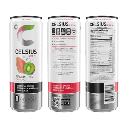 CELSIUS tropical kiwi guava energy drink cans