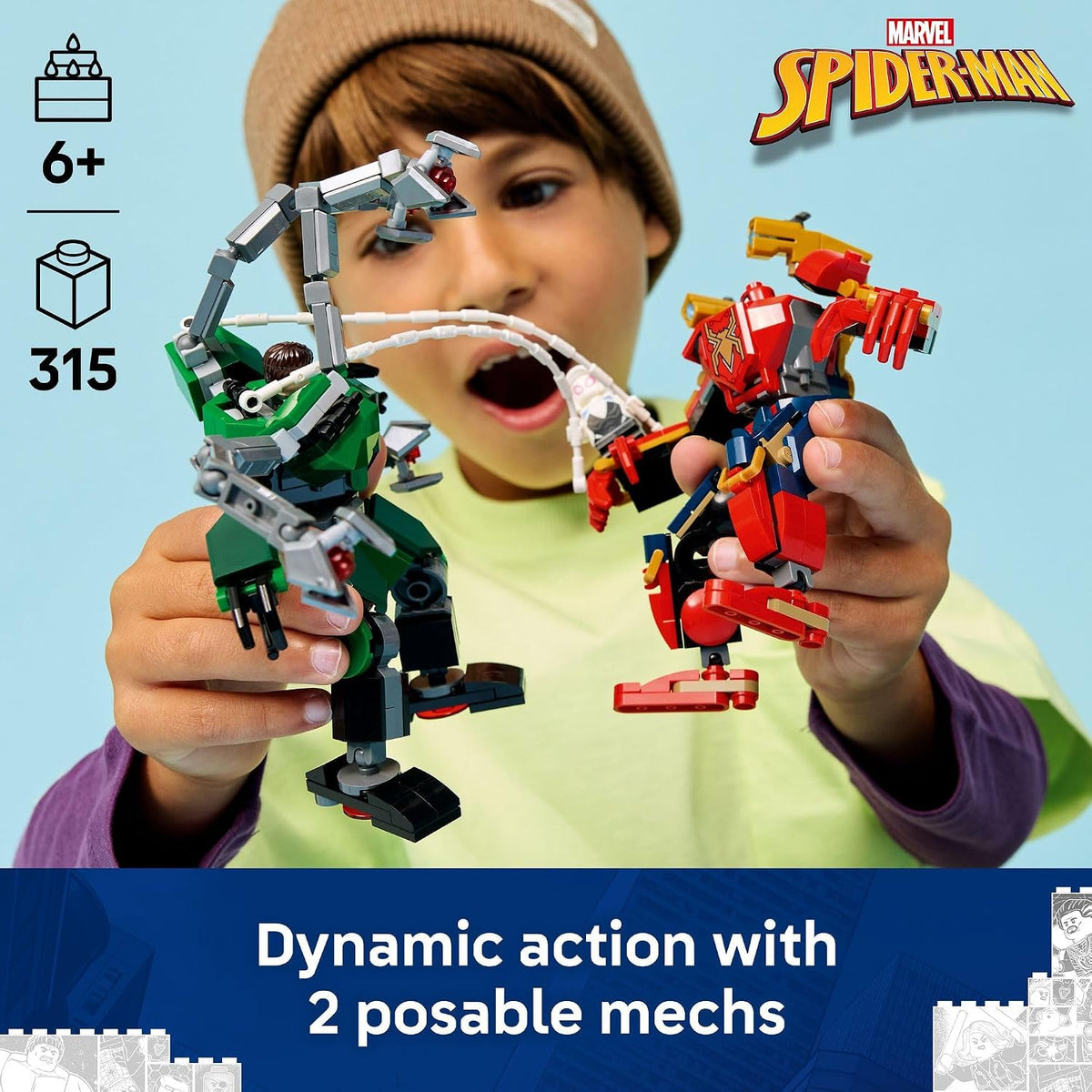 LEGO Marvel Spider-Man mech with stud shooters