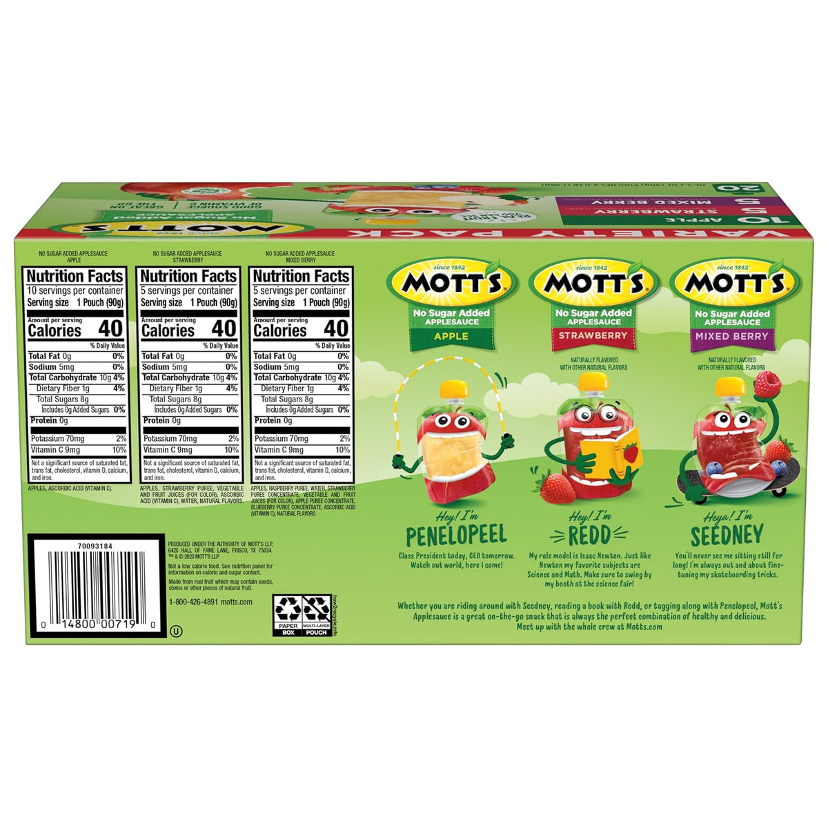 No sugar added applesauce pouch variety pack