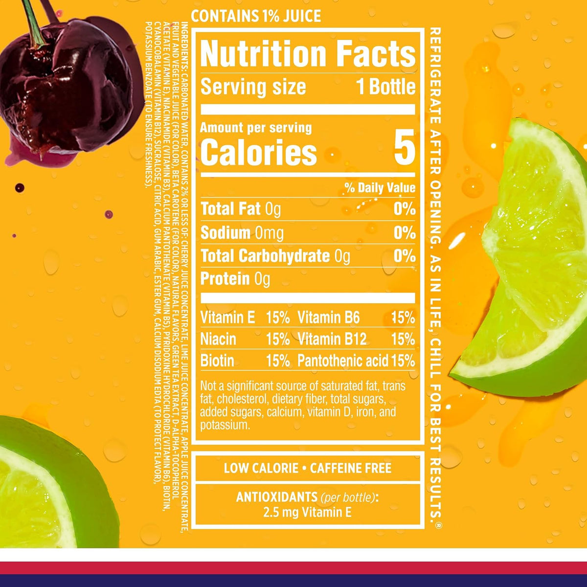 Cherry limeade low calorie sparkling water with vitamins