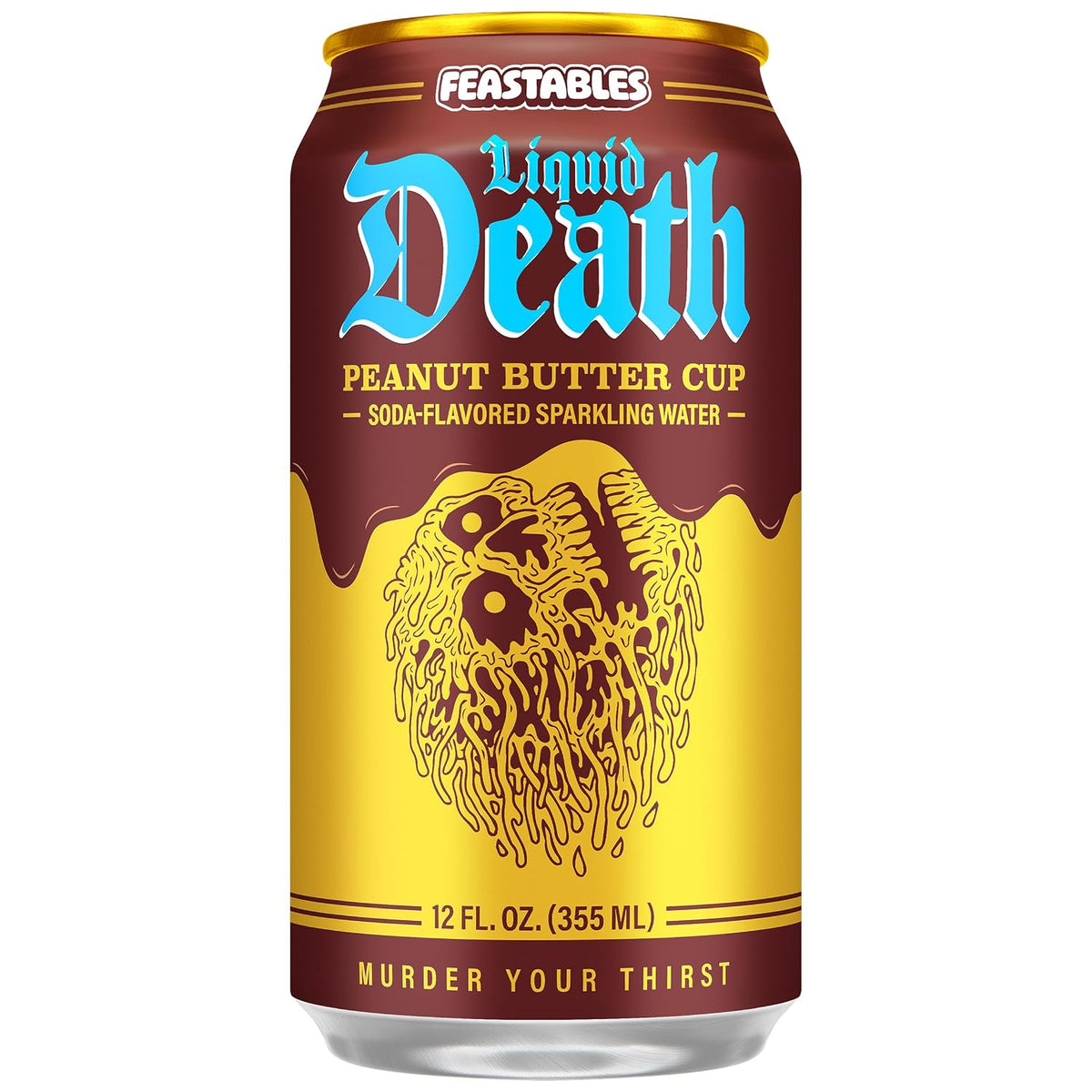 Feastables Peanut Butter Cup sparkling water can by Liquid Death