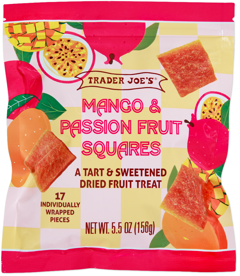 Trader Joe's Mango & Passion Fruit Squares snack package