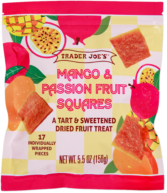 Trader Joe's Mango & Passion Fruit Squares snack package