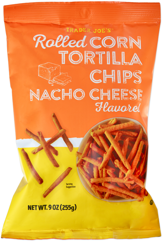 Trader Joe's nacho cheese flavored rolled corn tortilla chips