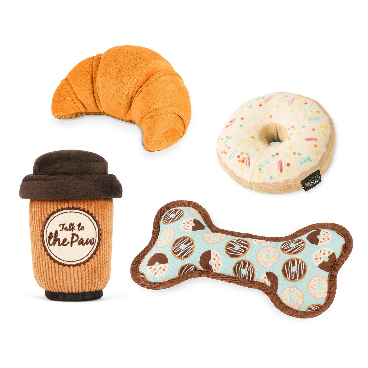 P.L.A.Y Canine Café 4-piece plush dog toy bundle