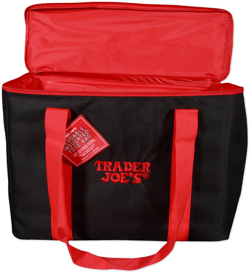Red and black reusable insulated tote bag