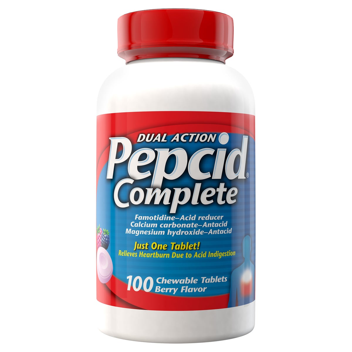 Pepcid Complete berry chewable acid reducer and antacid tablets