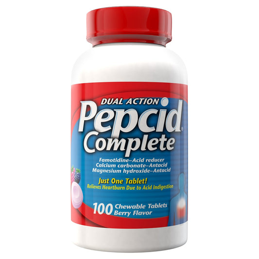 Pepcid Complete berry chewable acid reducer and antacid tablets