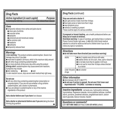 Tylenol extended-release acetaminophen 650 mg caplets