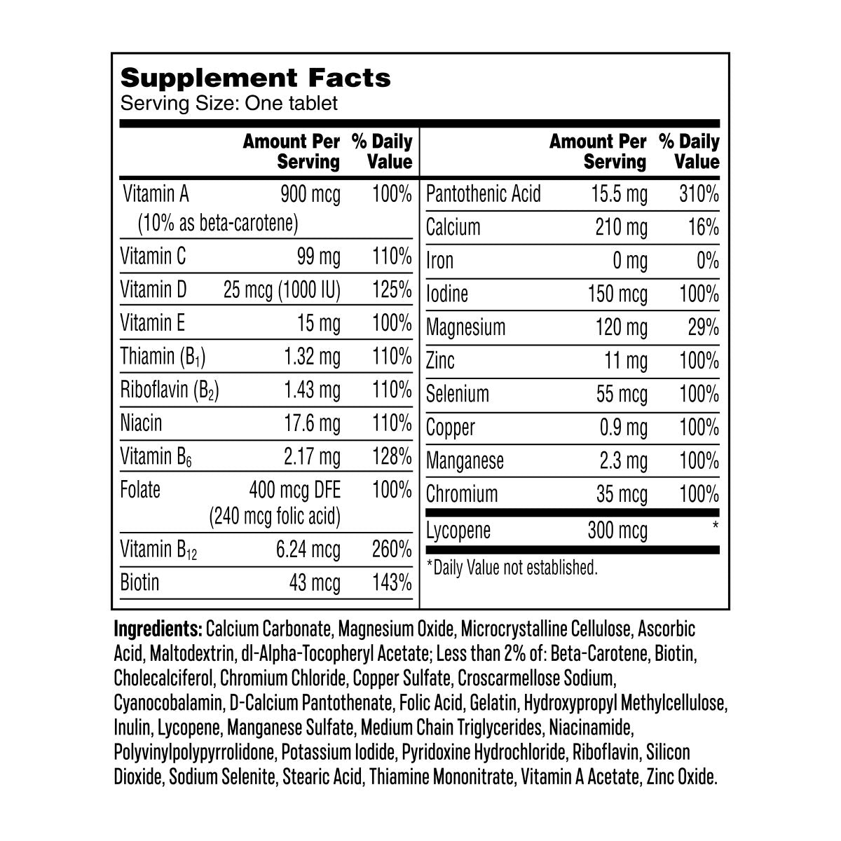 Large-count multivitamin tablets for men