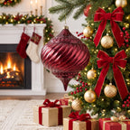 Burgundy finial ornaments with antique-style finish